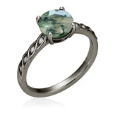 1.05 Ct Round Green Moss Agate Twisted Engagement Ring