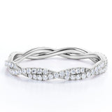 Pave Design - 0.5 Carat Cubic Zirconia Round Shape - Twisted Eternity Wedding Band - 18K White Gold Plating over Silver