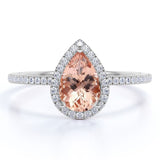 1.25 ct Pear Peach Pink Morganite Halo Engagement Ring