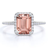1.75 ct Emerald Peach Pink Morganite Halo Engagement Ring
