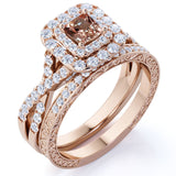 2.25 Carat Princess Cut created morganite Wedding Set - Bridal Set - Wedding Trio Set - Infinity Ring- 18k Rose Gold Over Silver