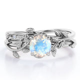 0.5 ct Round Blue Moonstone Leaf Style Wedding Set