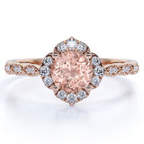 Vintage 1.25 ct Round Lab Created Morganite Halo Engagement Ring