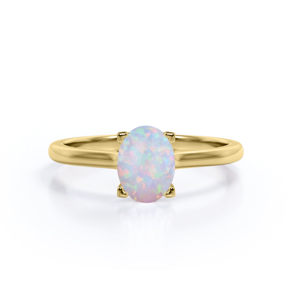 1 Ct Oval Cut Lab Created Opal Solitaire Engagement Ring