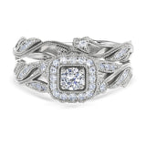 Certified 1 Ct Round Lab Diamond - Art Deco Style - Wedding Ring Set