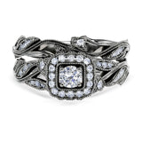 Certified 1 Ct Round Lab Diamond - Art Deco Style - Wedding Ring Set