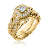 Certified 1 Ct Round Lab Diamond - Art Deco Style - Wedding Ring Set