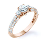 Certified 1 Ct Round Lab Diamond Classic Three Stones Engagement Ring