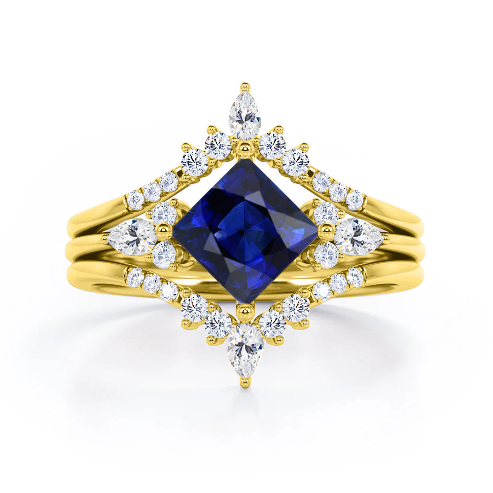 Crown 1.25 Ct Princess Cut Lab Sapphire Trio Set