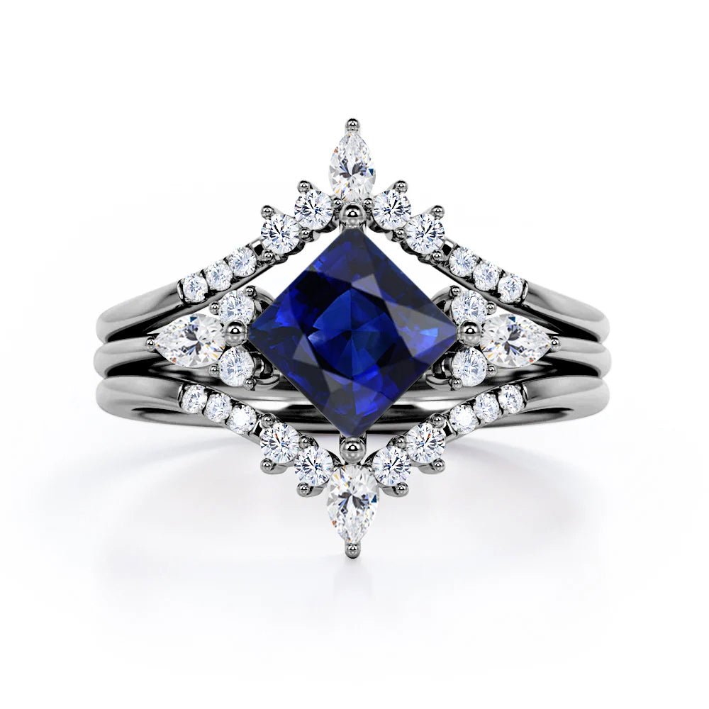 Crown 1.25 Ct Princess Cut Lab Sapphire Trio Set