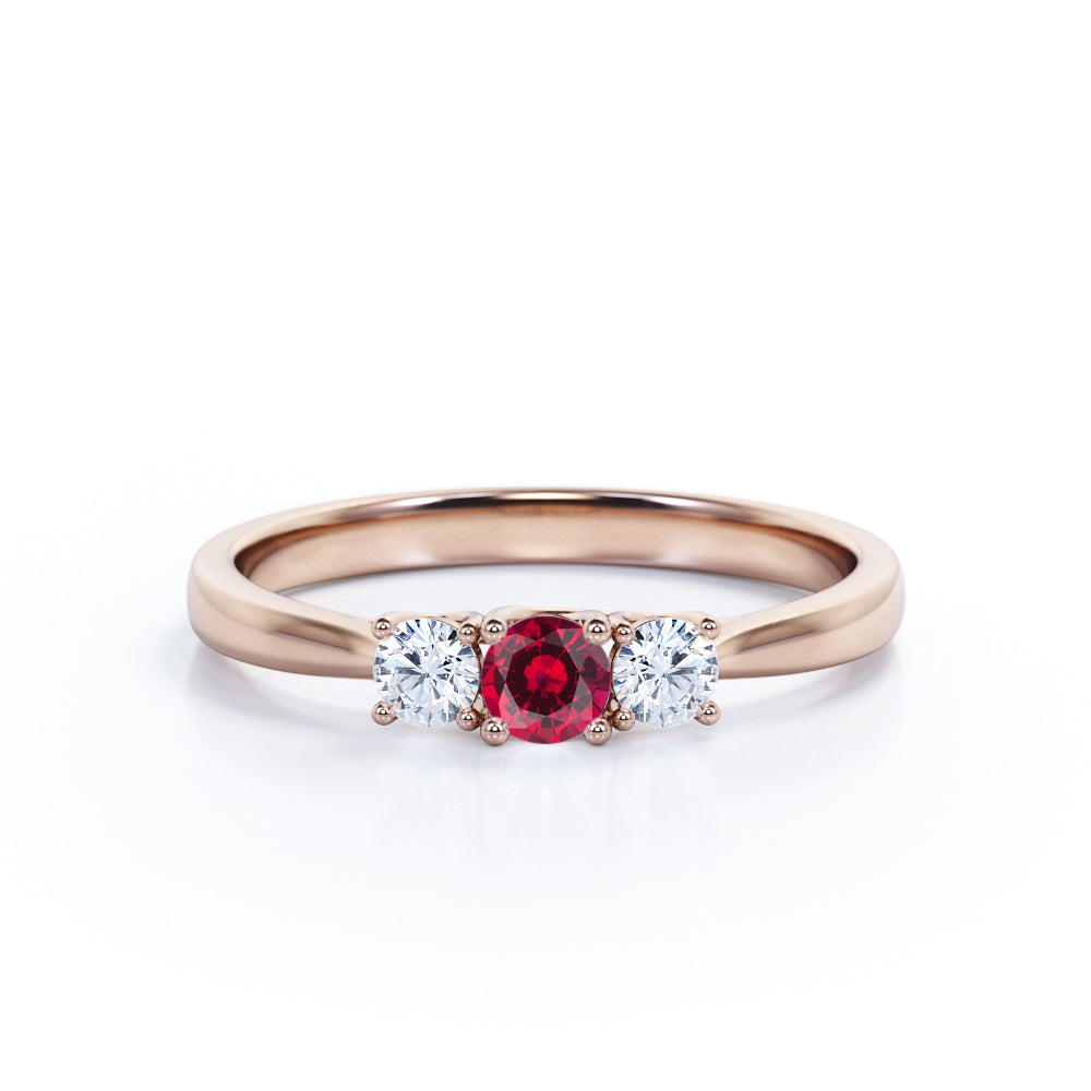 Trilogy 0.70 ct Round Lab-Created Ruby Engagement Ring