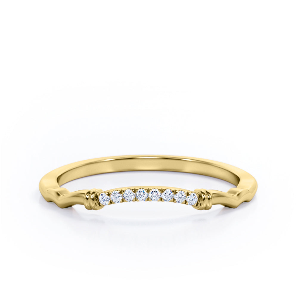 Curved Band - 0.10 TCW Round Shape Diamond - Mini Pave Accented Wedding Band - Black Gold