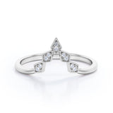 Fashionable Kite Bezel 0.10 TCW Round Cut Moissanite V-Shaped  Wedding Band in White Gold