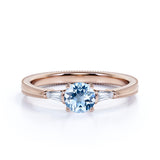 1.10 carat Round Sky Blue Created Aquamarine 3 Stone Simple Engagement Ring in 18k Yellow Gold over Silver