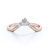 5-Stone Cluster 0.10 TCW Round Shape Moissanite V Shaped Wedding Band in Rose Gold