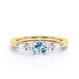 1.20 carat Round Dark Blue Created Aquamarine Cluster Antique Wedding Ring in 18k Yellow Gold over Silver