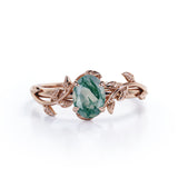 Prong 1.3 Carat Oval Cut Moss Agate Engagement Ring