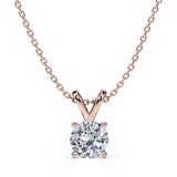 Certified Solitaire 1.5 Carat Round Shape Moissanite Pendant Necklace In 18K Rose Gold Plating Over Silver