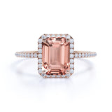 1.75 ct Emerald Peach Pink Morganite Halo Engagement Ring