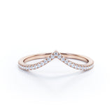 V-Shaped 0.25 Carat Cubic Zirconia Round Shaped - Scalloped Pave Wedding Band - 18K White Gold Plating over Silver