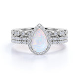 Vintage 2 Ct Pear Cut Lab Created Opal Trio Set