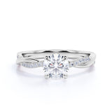 Certified 1.25 CT Round Lab Diamond Twist French Pave Engagement Ring