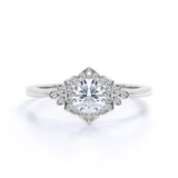 Certified 1.25 CT Round Lab Diamond Flora Halo Engagement Ring