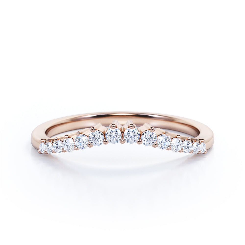 0.15 TCW Round Cut Curved Pave Wedding Band
