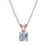 Certified Lovely 1.5 Carat Cushion Cut Moissanite Pendant Necklace In 18K Rose Gold Plating Over Silver