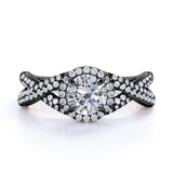 1 Carat Round Cut Moissanite Wedding Ring in 18k Black Gold Over Silver