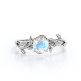 Leaves 0.5 ct Round Moonstone Engagement Ring