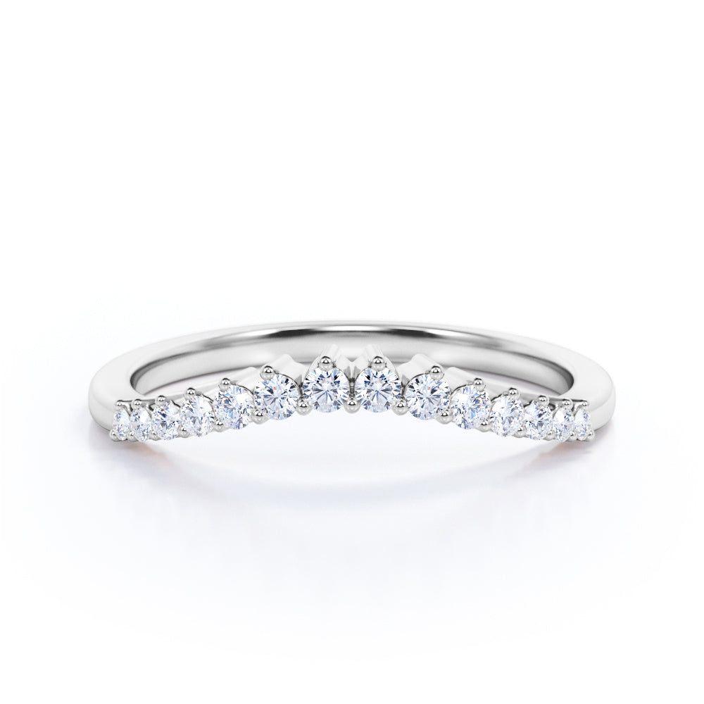0.15 TCW Round Cut Curved Pave Wedding Band
