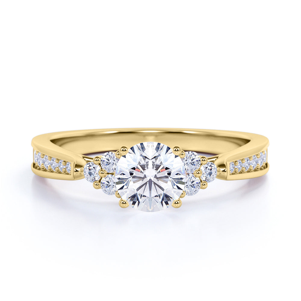 Cluster 1 Carat Round Moissanite Pave Engagement Ring