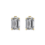 Certified - 1 Carat Emerald Cut Moissanite - Minimalist Solitaire Stud Earrings - 18K Rose Gold Plating Over Silver