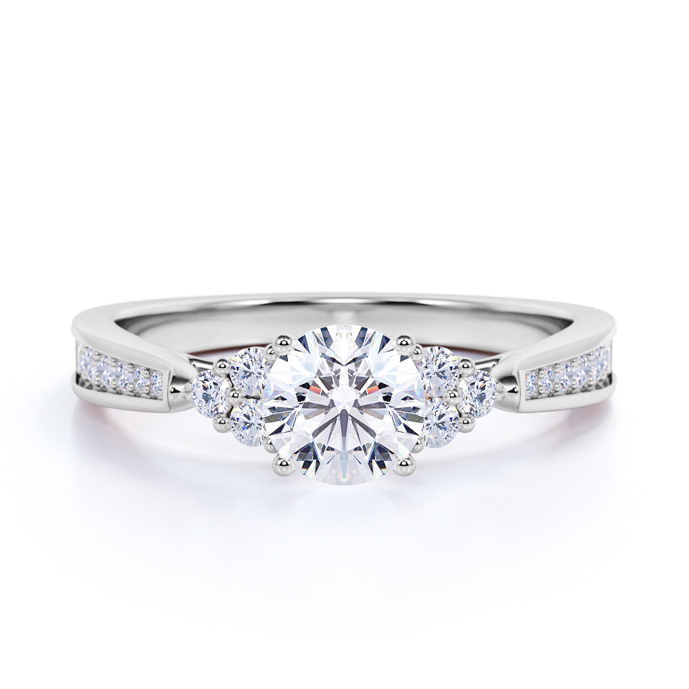 Cluster 1 Carat Round Moissanite Pave Engagement Ring