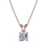 Certified - 2.5 Carat Cushion Cut Moissanite - Adorable Pendant Necklace - 18K Rose Gold Plating Over Silver