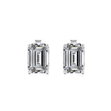 Minimalist 2 Carat Emerald Cut Moissanite Solitaire Stud Earrings In 18K Rose Gold Plating Over Silver