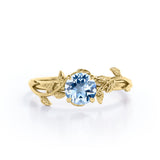 Solitaire 0.50 ct Round Aquamarine Leaf Engagement Ring