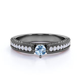 1 carat Round Sky Blue Created Aquamarine Modern Anniversary Ring in 18k Yellow Gold over Silver