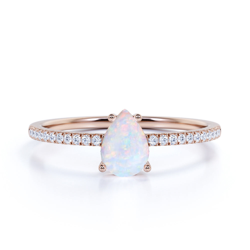 Solitair 0.75 Ct Pear Cut Lab Created Opal Promise Ring