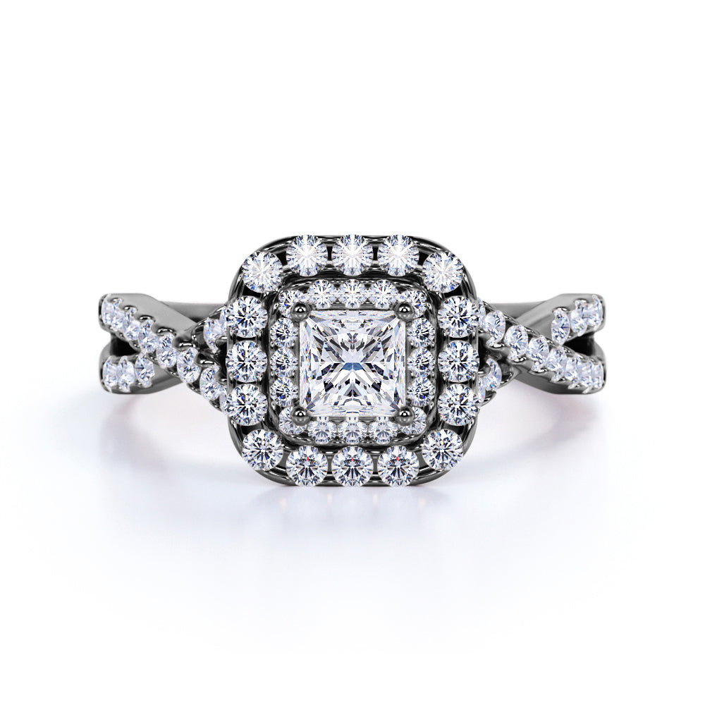 Certified Infinity 1 Ct Princess Lab Diamond Halo Engagement Ring