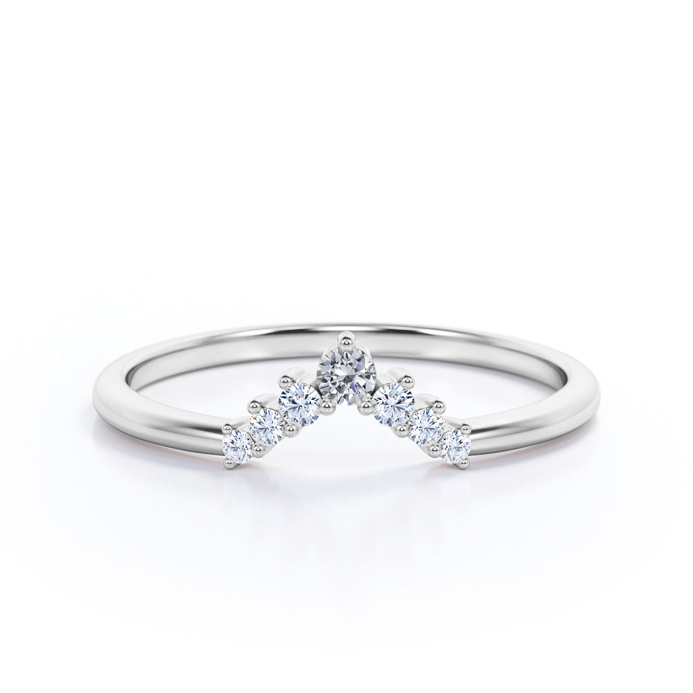 Minimalist V Shaped 0.10 TCW Pave Wedding Band