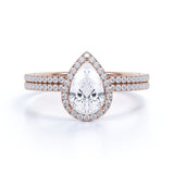 1.25 Carat pear cut Moissanite Wedding Ring Set in 18k White Gold Over Silver