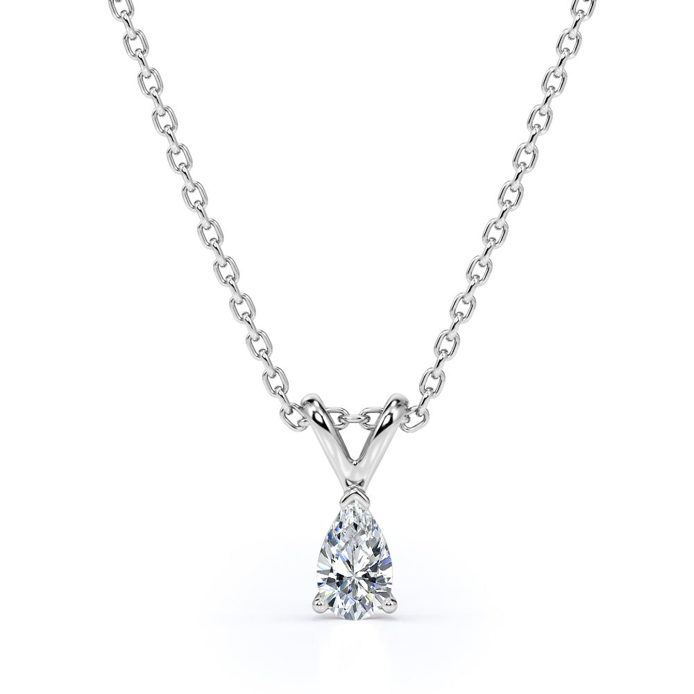 Certified - 0.5 Carat Pear Cut Moissanite - Elegant Pendant Necklace - 18K Rose Gold Plating Over Silver