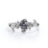 Botanical Design 1 ct Pear Black  Rutilated Quartz Engagement Ring