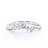 Prong Setting - 0.15 TCW Teardrop and Round Moissanite- 5 Stone Wedding Band - White Gold