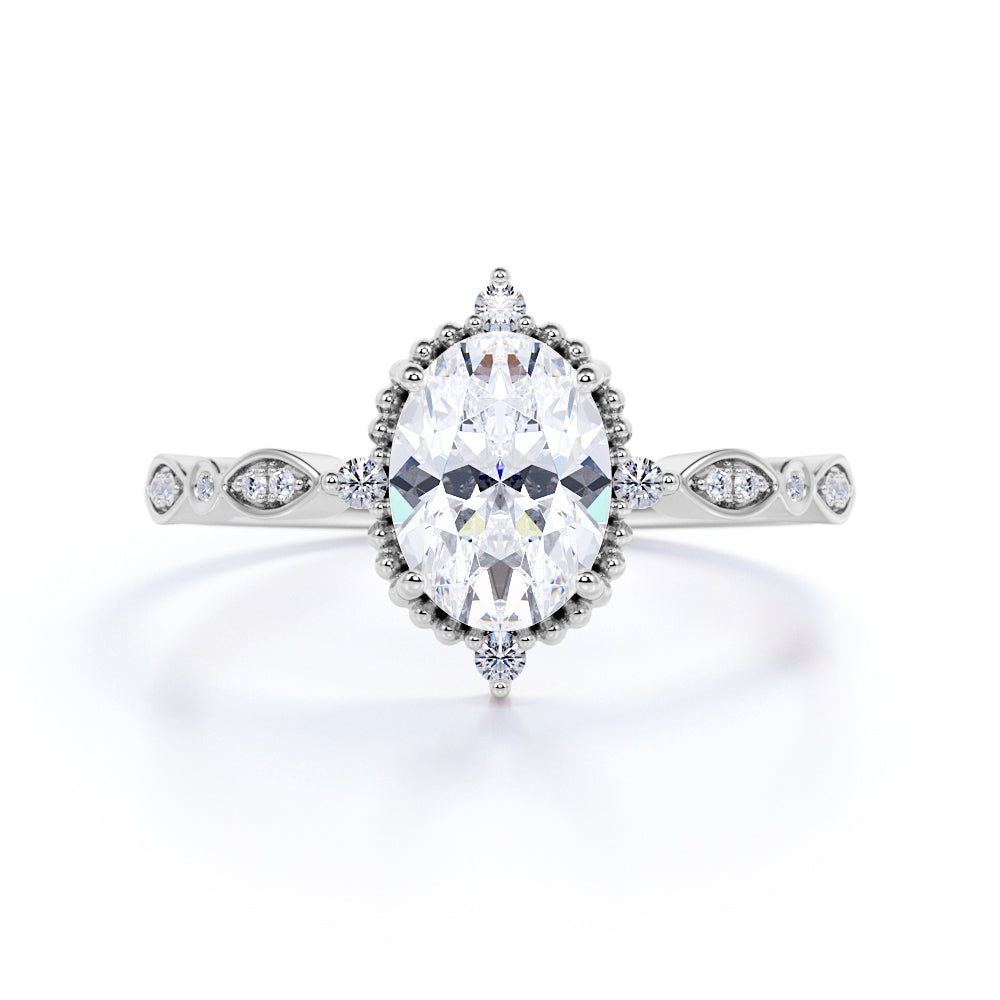 Vintage Filigree Bezel 1.25 Carat Oval Shape Moissanite 5-Stone Milgrain Decorative Engagement Ring In 18K Yellow Gold Plating Over Silver