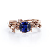 Floral 1 Ct Cushion Cut Lab Sapphire Wedding Ring Set
