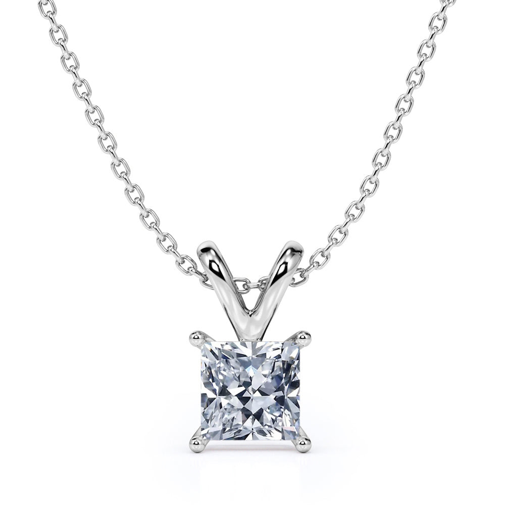 Certified Beautiful 1.5 Carat Princess Cut Moissanite Pendant Necklace In 18K Yellow Gold Plating Over Silver