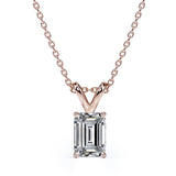 Certified - 2.5 Carat Emerald Cut Moissanite - Charming Pendant Necklace - 18K Rose Gold Plating Over Silver